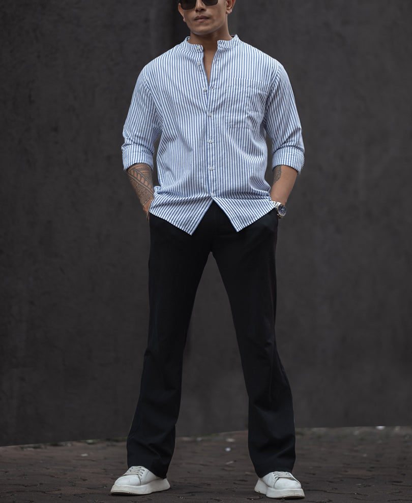 Blue And White Stripes Full Sleeves Shirt