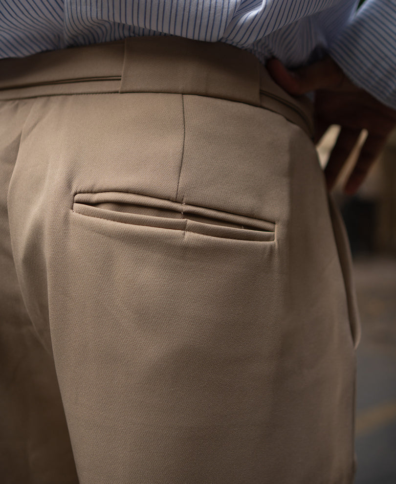 Beige Pleated Trousers With Belt