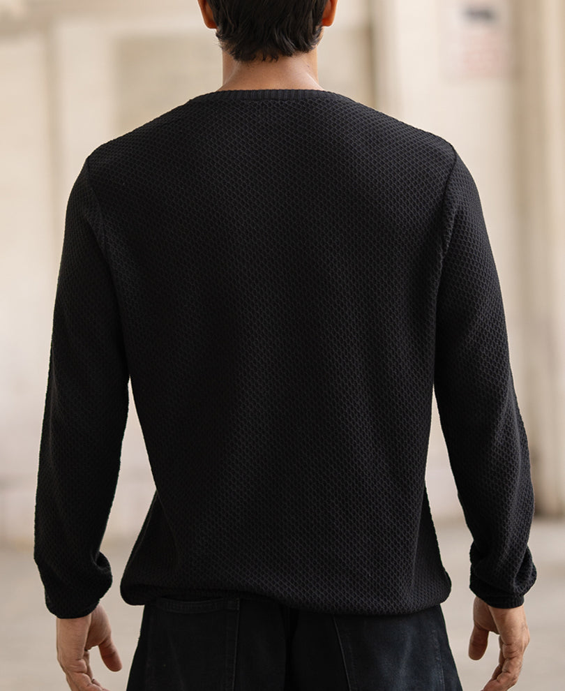 Classic Black Structured Full Sleeves T-Shirt