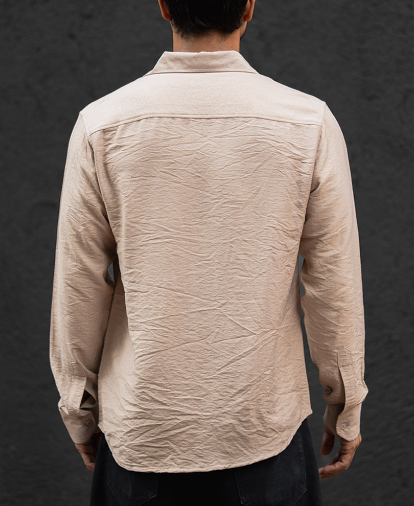 Beige Plain Regular Fit Full Sleeves Shirt