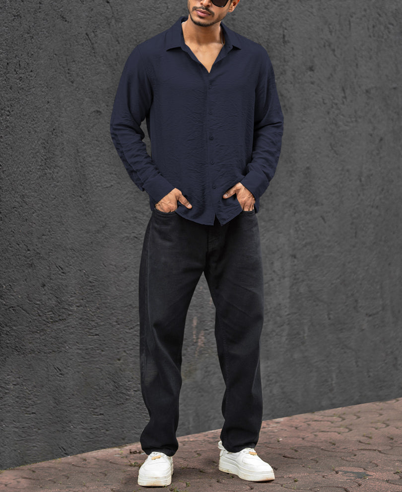 Basic Blue Regular Fit Full Sleeves Shirt