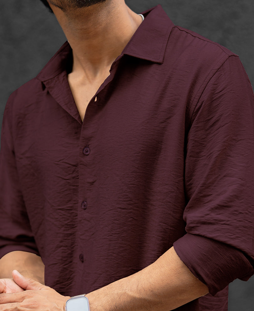 Wine Plain Regular Fit Full Sleeves Shirt
