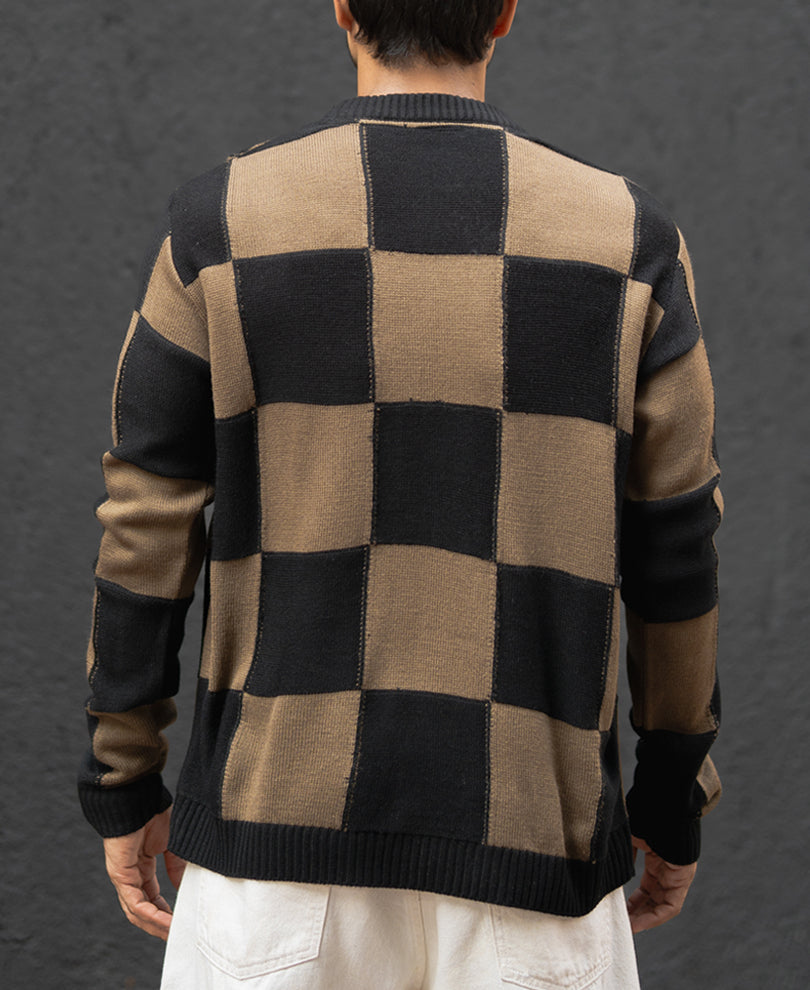Black And Brown Checks Regular Fit Full Sleeves T-Shirt