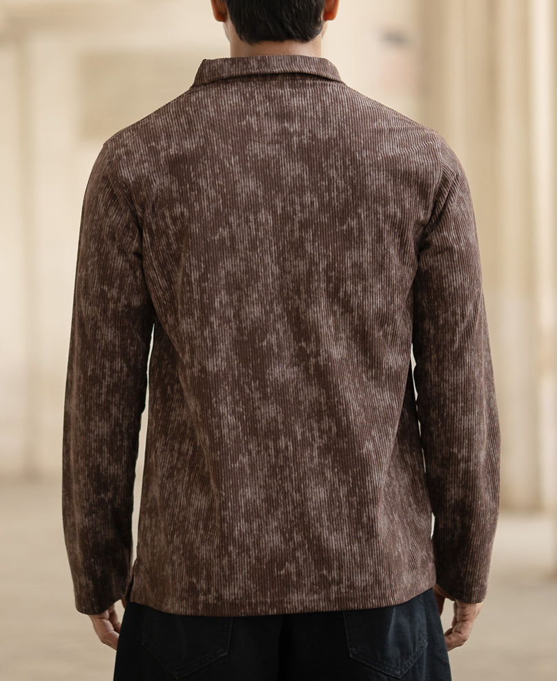 Brown Corduroy Full Sleeves Regular Fit T-Shirt