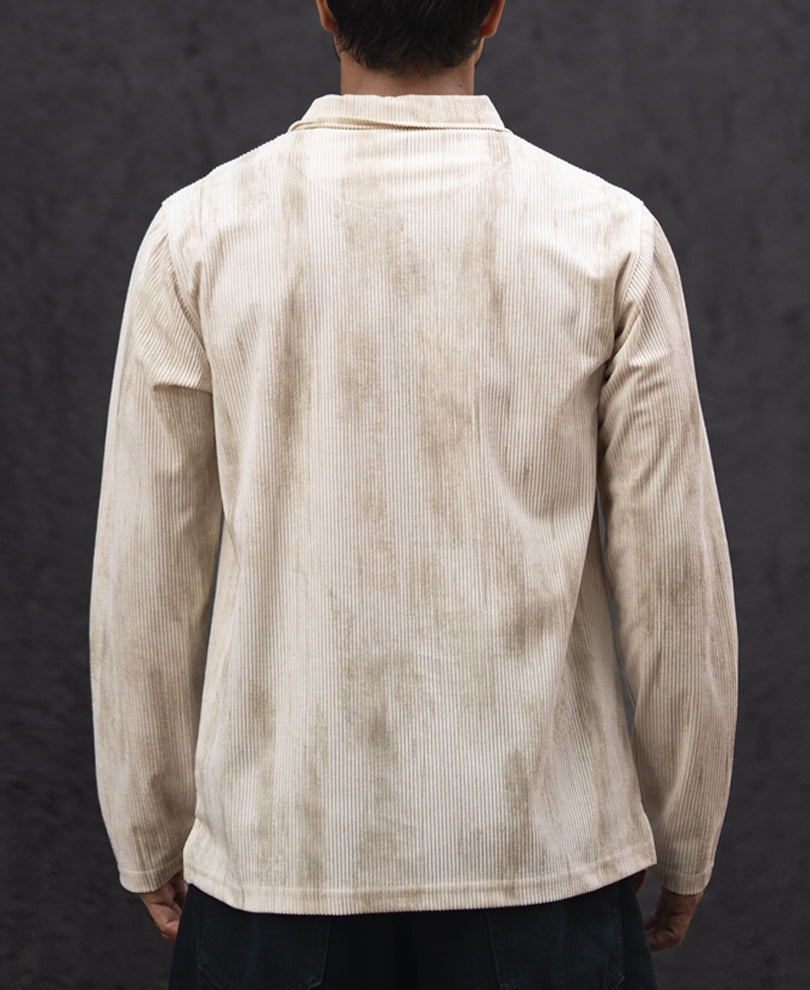 Cream Structured Regular Fit Full Sleeves T-Shirt