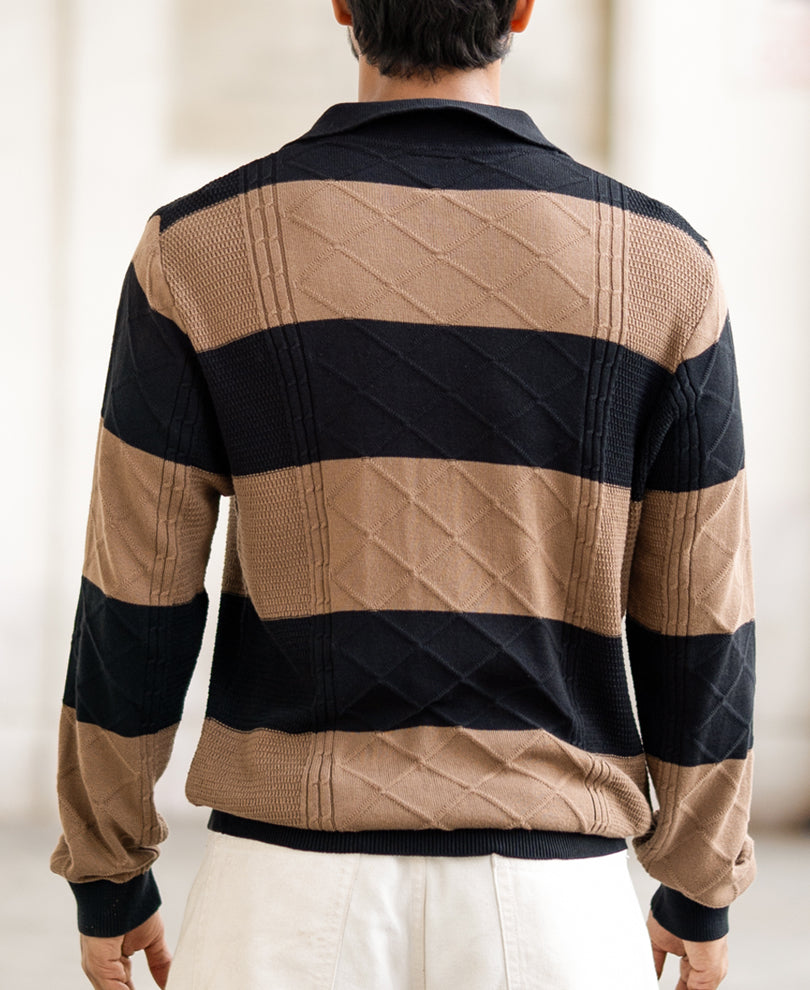Black And Brown Regular Fit Full Sleeves T-Shirt