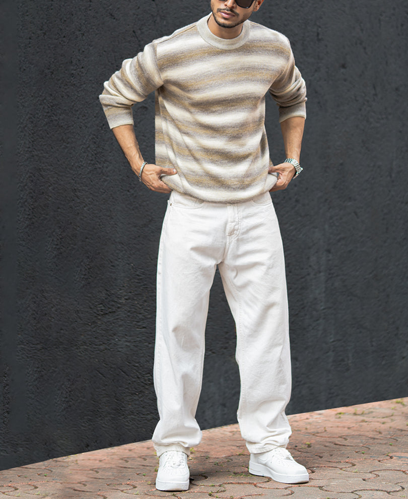 Multi Colour Striped Full Sleeves Regular Fit T-Shirt