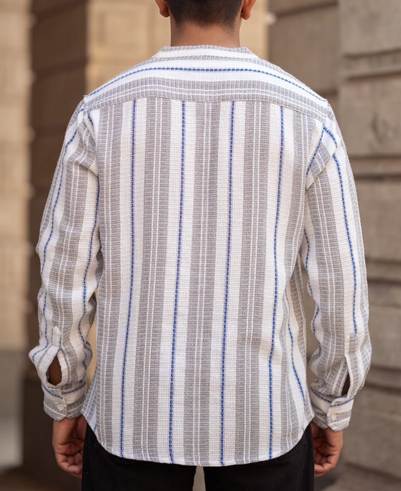 White And Grey Stripes Regular Fit Full Sleeves Shirt