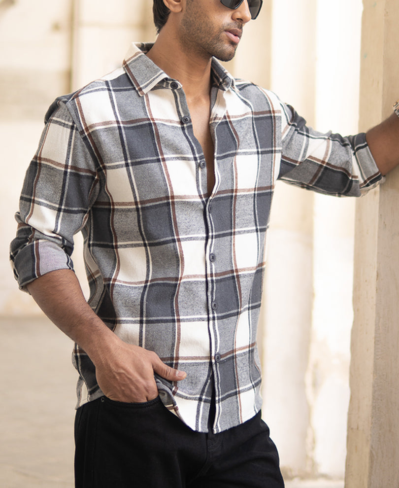 Dark Grey Flannel Checks Shirt
