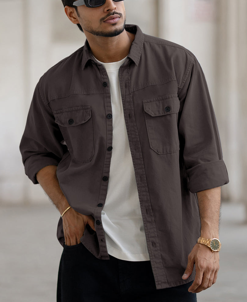 Dark Grey Denim Regular Fit Full Sleeves Shirt