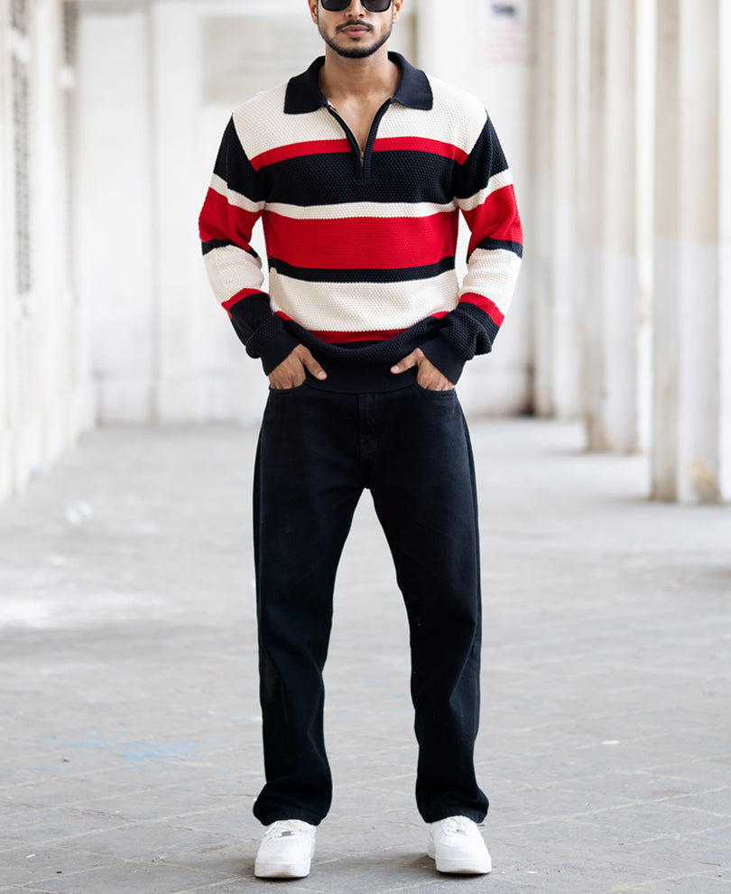 Multi Colour Regular Fit Full Sleeves T-Shirt
