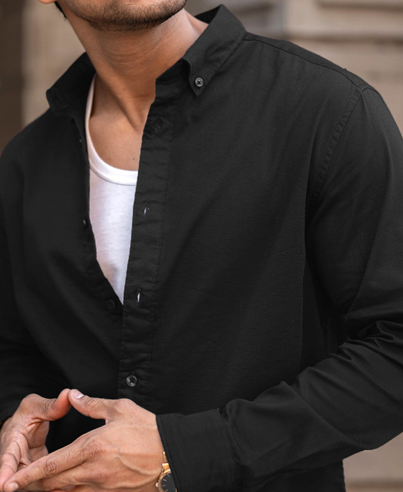 Basic Black Regular Fit Full Sleeves Shirt
