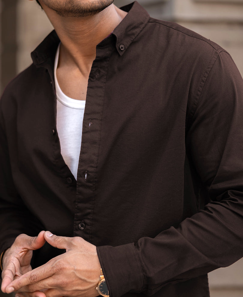 Basic Brown Regular Fit Full Sleeves Shirt