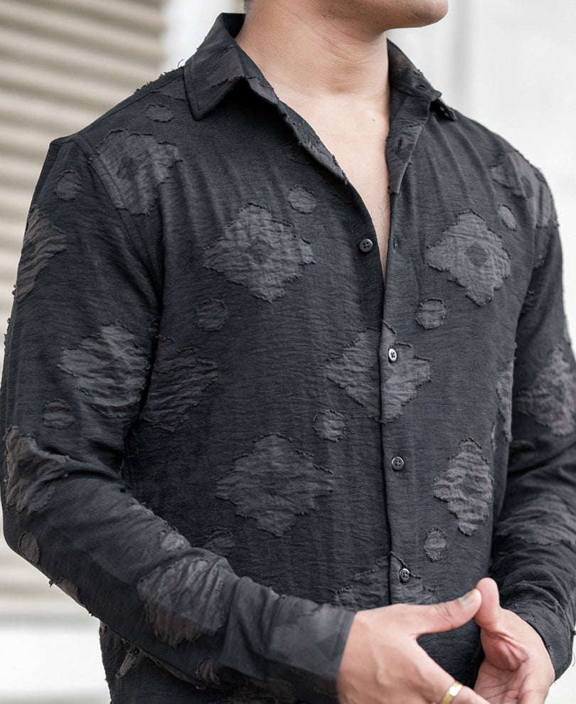 Black Geometric Jacquard Shirt