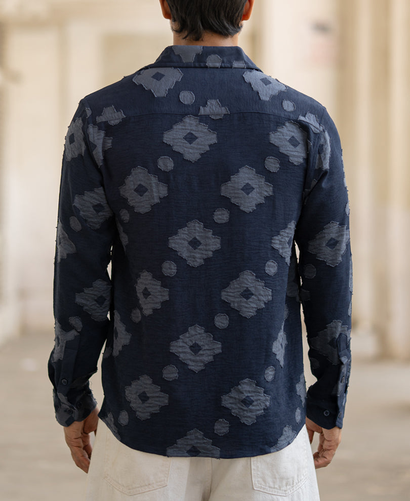 Navy Geometric Jacquard Shirt