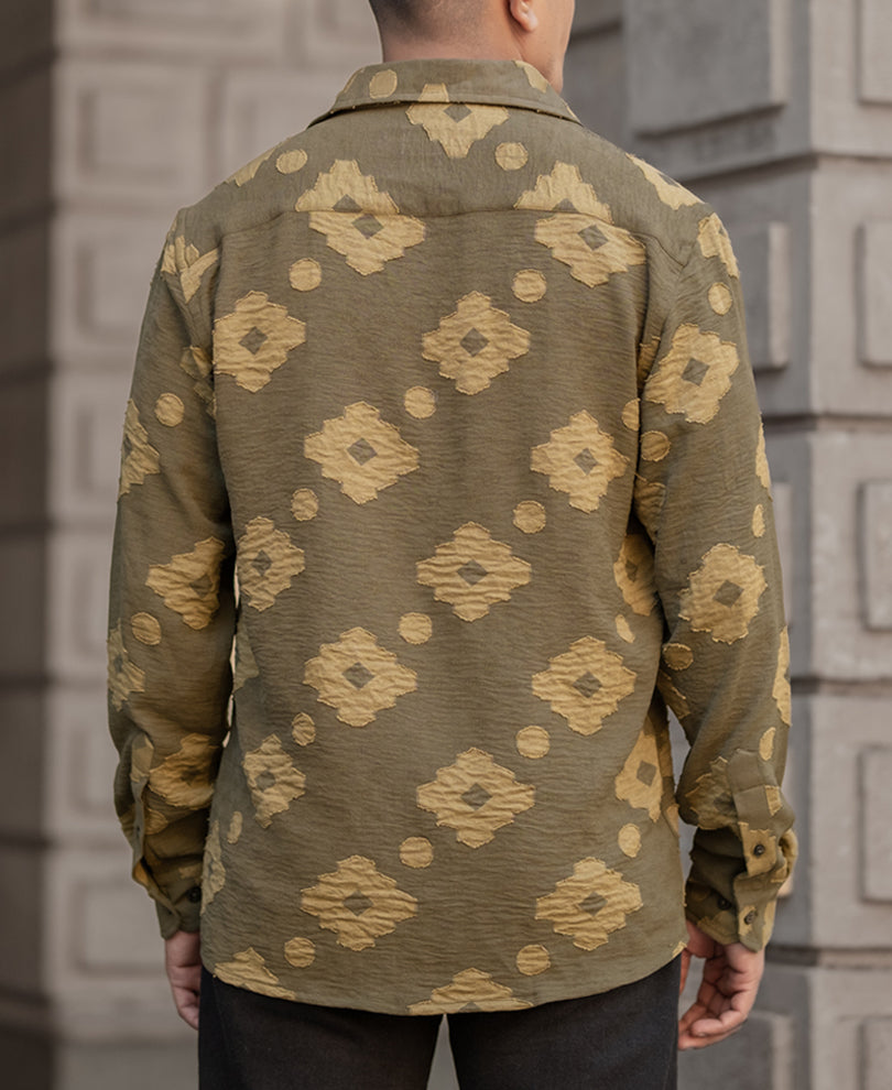 Olive Geometric Jacquard Shirt