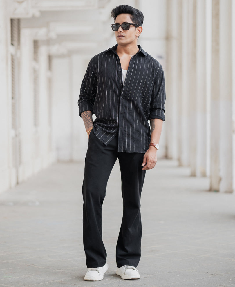 Black Striped Flowy Shirt