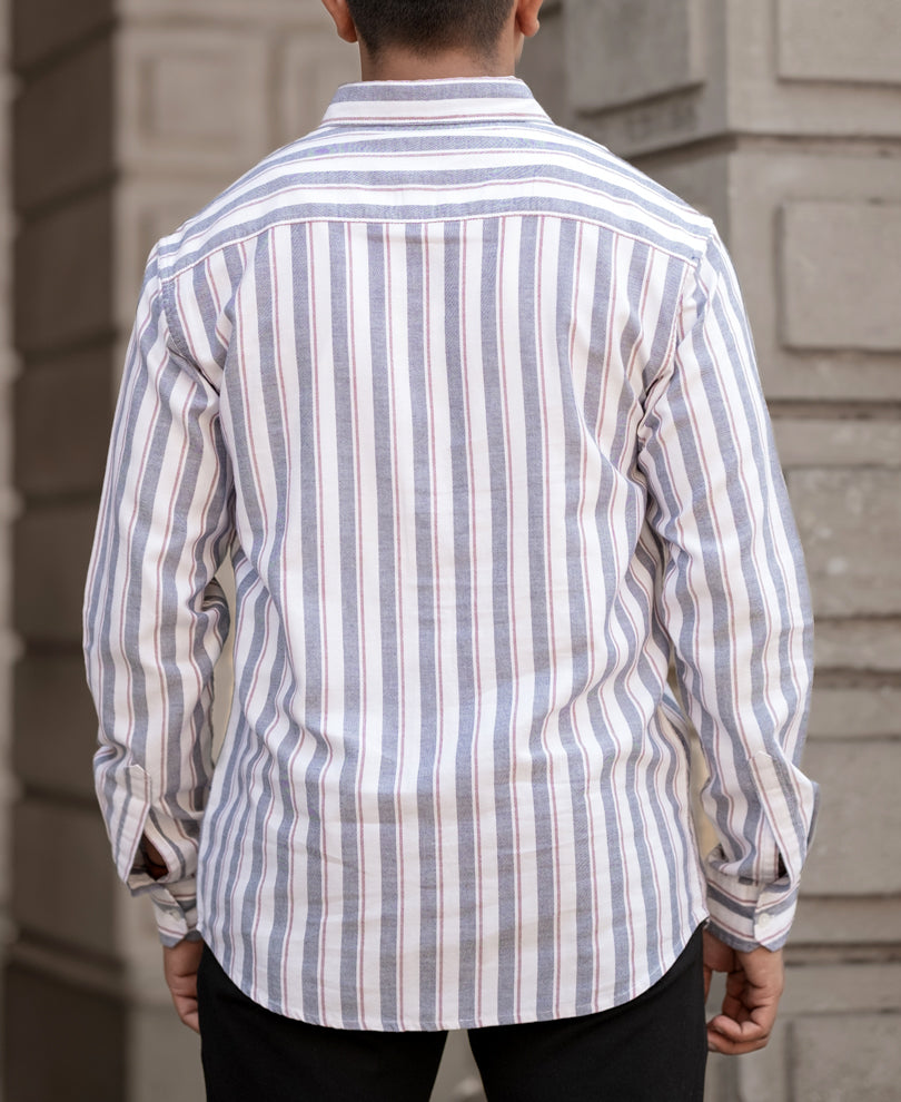 Navy Lightweight Cotton Stripe Shirt