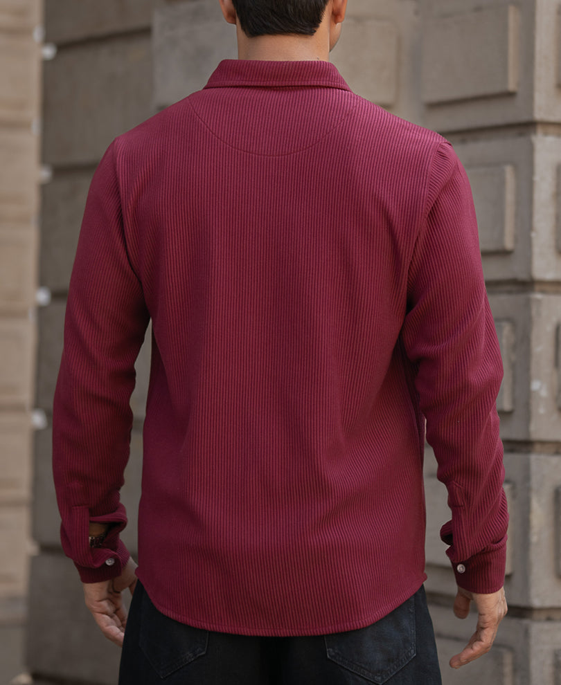 Maroon Corduroy Regular Full Sleeves Shirt