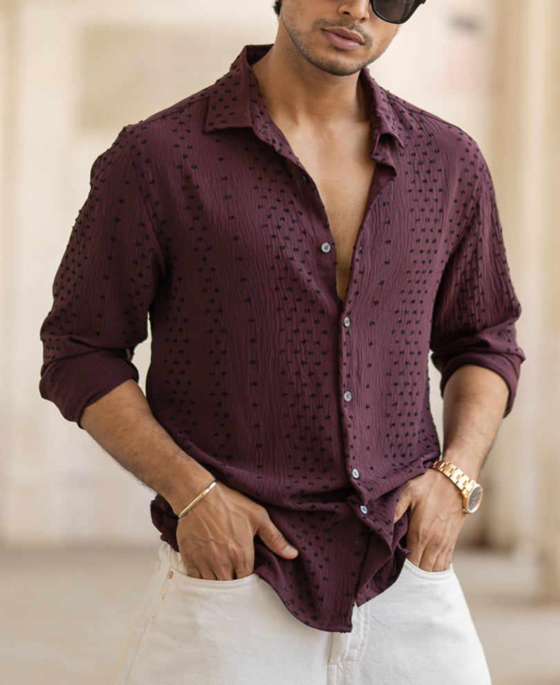 Maroon Structured Flowy Shirt
