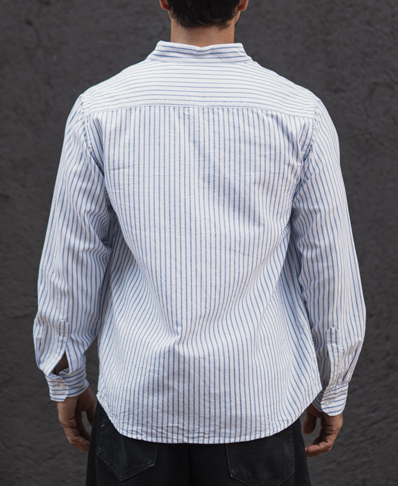 White And Sky Blue Stripes Regular Fit Full Sleeves Shirt