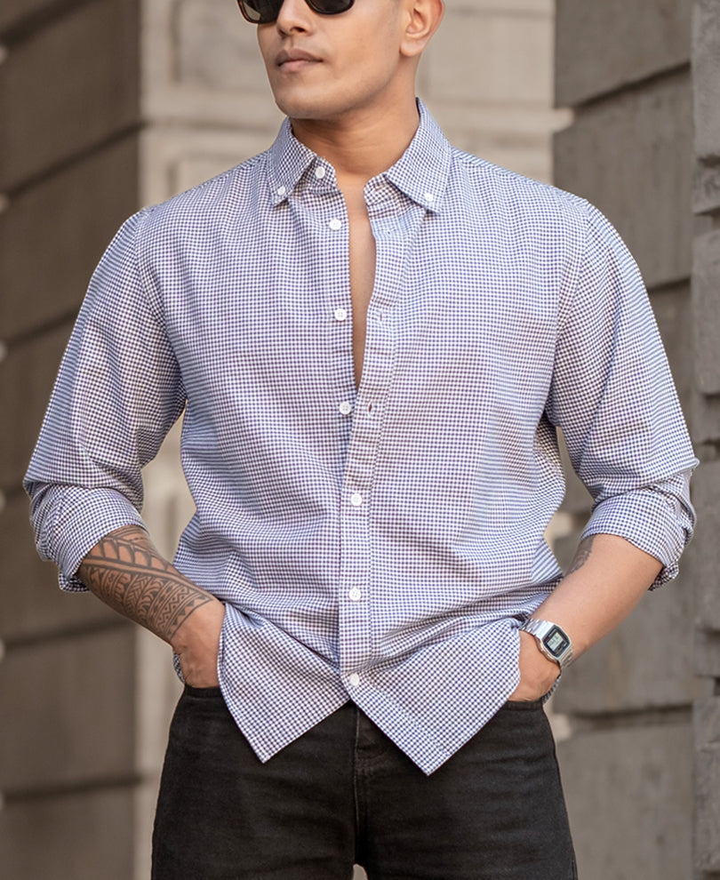 Navy Micro Check Lightweight Shirt