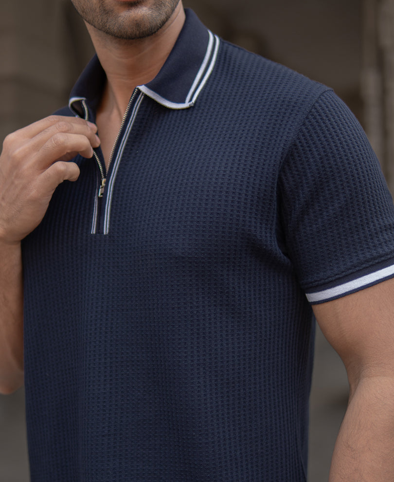 Navy Structured Polo T-Shirt