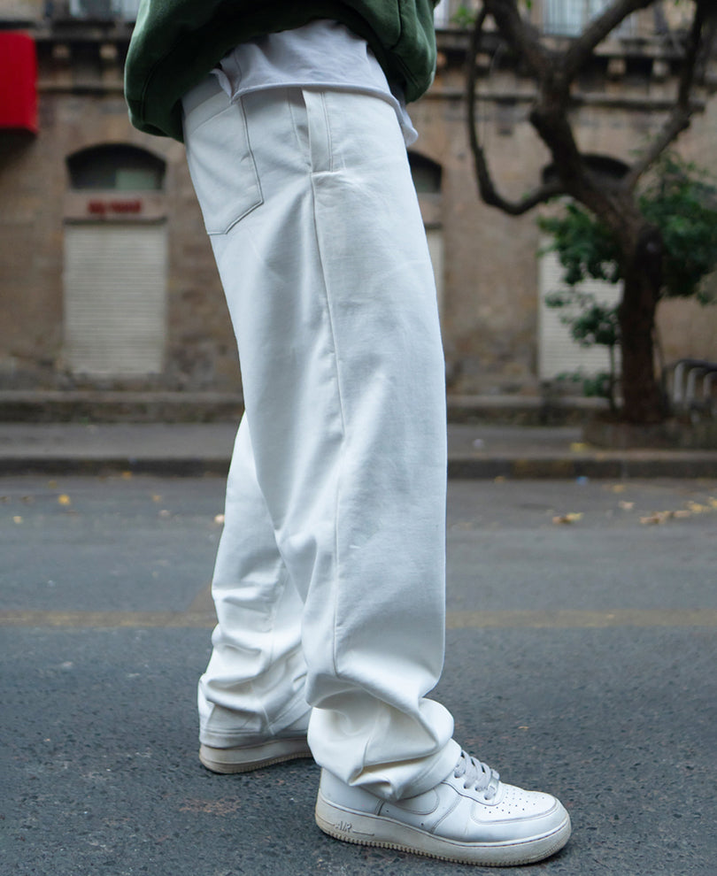White Printed Baggy Track Pant