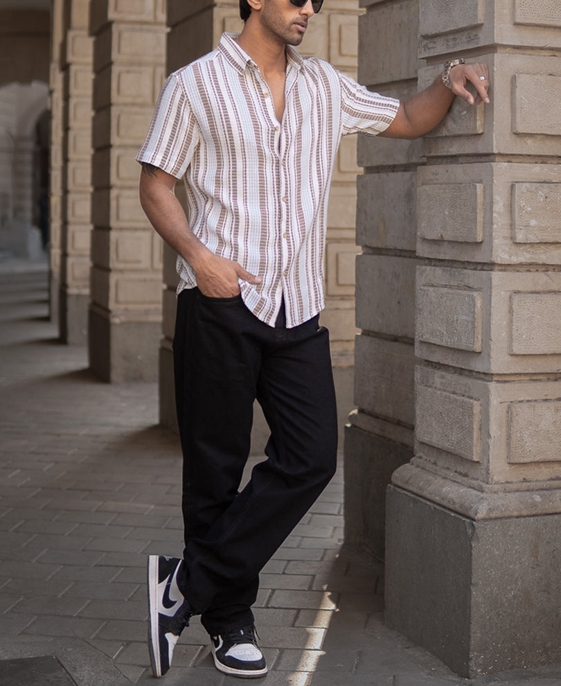 Brown Structured Stripe Shirt