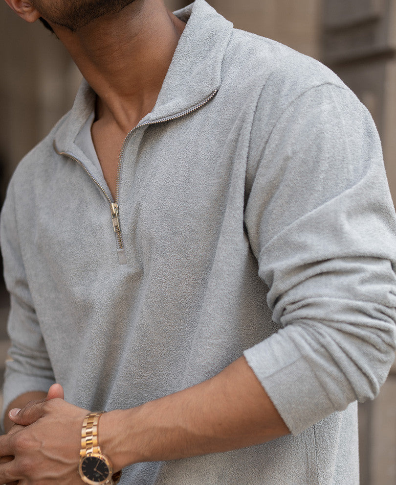 Grey Quarter Zip Polo T-Shirt