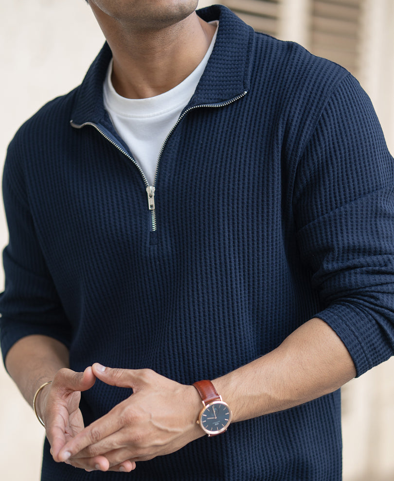 Navy Zip Polo T-Shirt