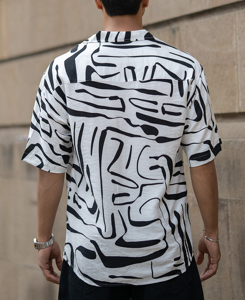 White Abstract Flowy Printed Shirt