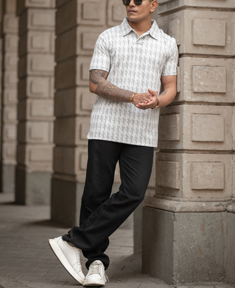 Grey Structured Polo Regular Fit T-Shirt