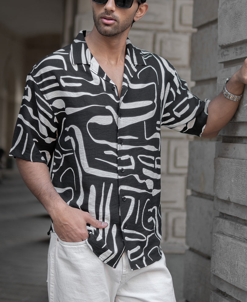 Black Abstract Flowy Printed Shirt
