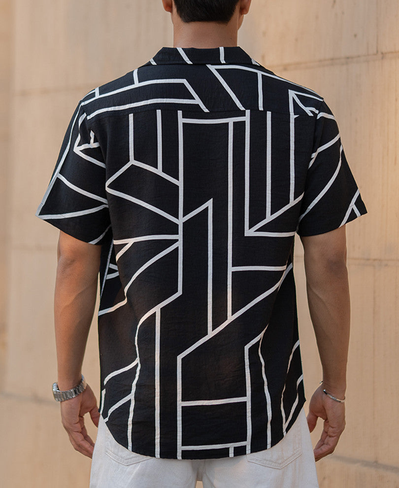 Black Macro Geometric Print Shirt