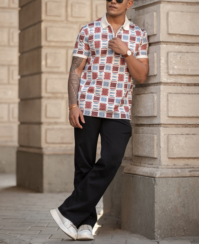 Geometric Print Polo T-Shirt Regular Fit