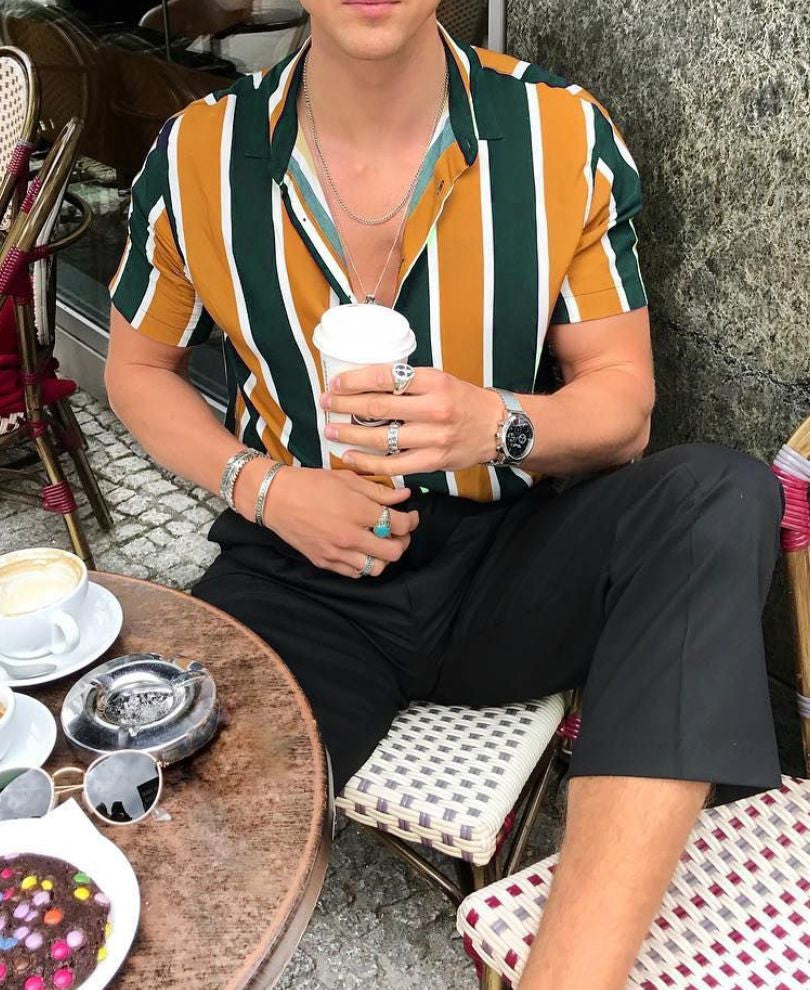 Yellow Multi Stripes Half Sleeves Shirt