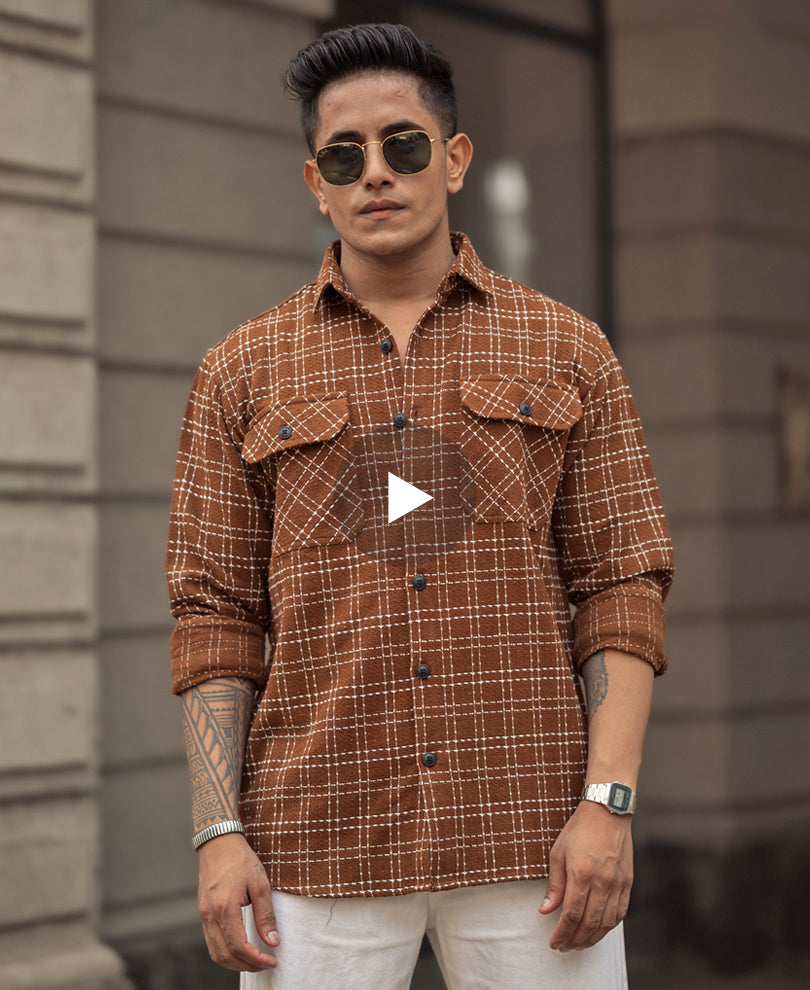 Brown Check Regular Fit Full Sleeves Shirt
