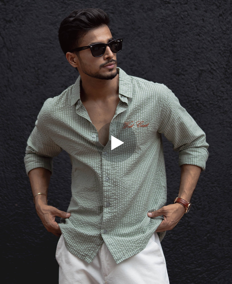Green Stripes Printed Regular Fit Full Sleeves Shirt