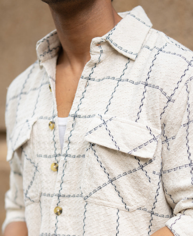 Cream Structured Checks Shirt