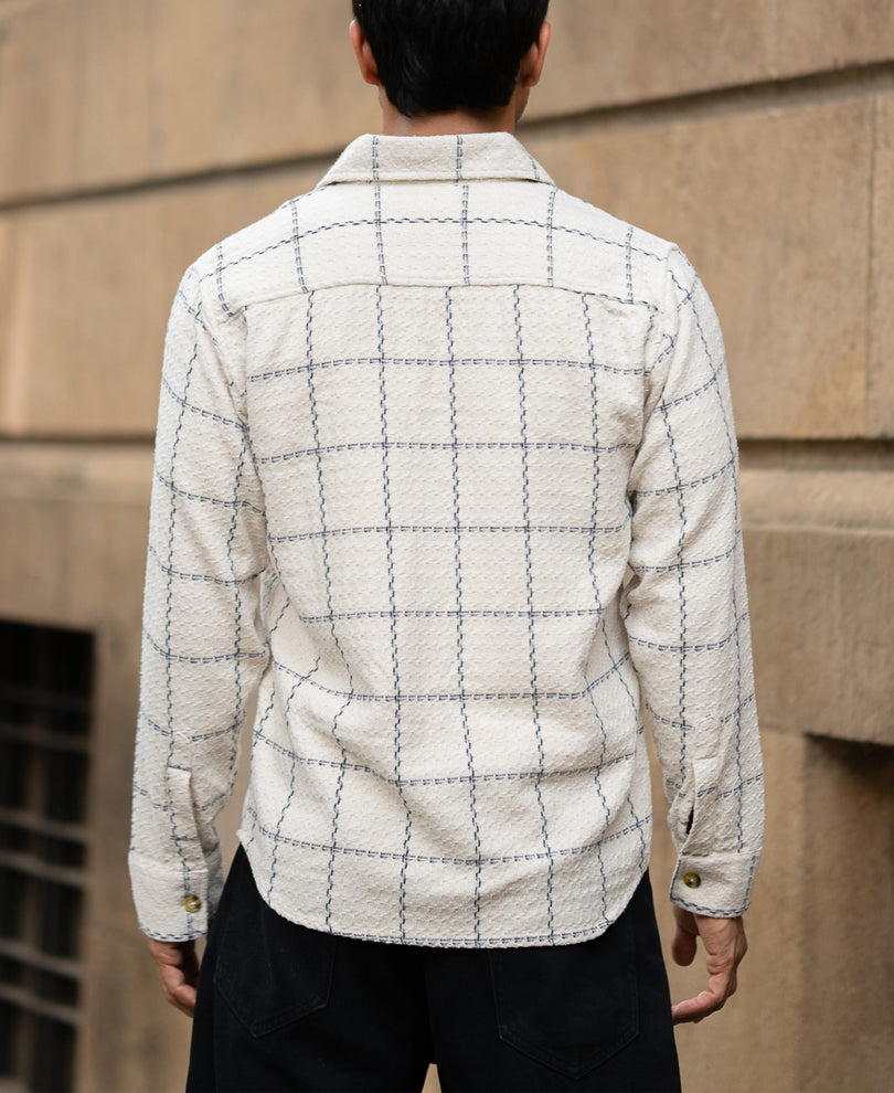 Cream Structured Checks Shirt
