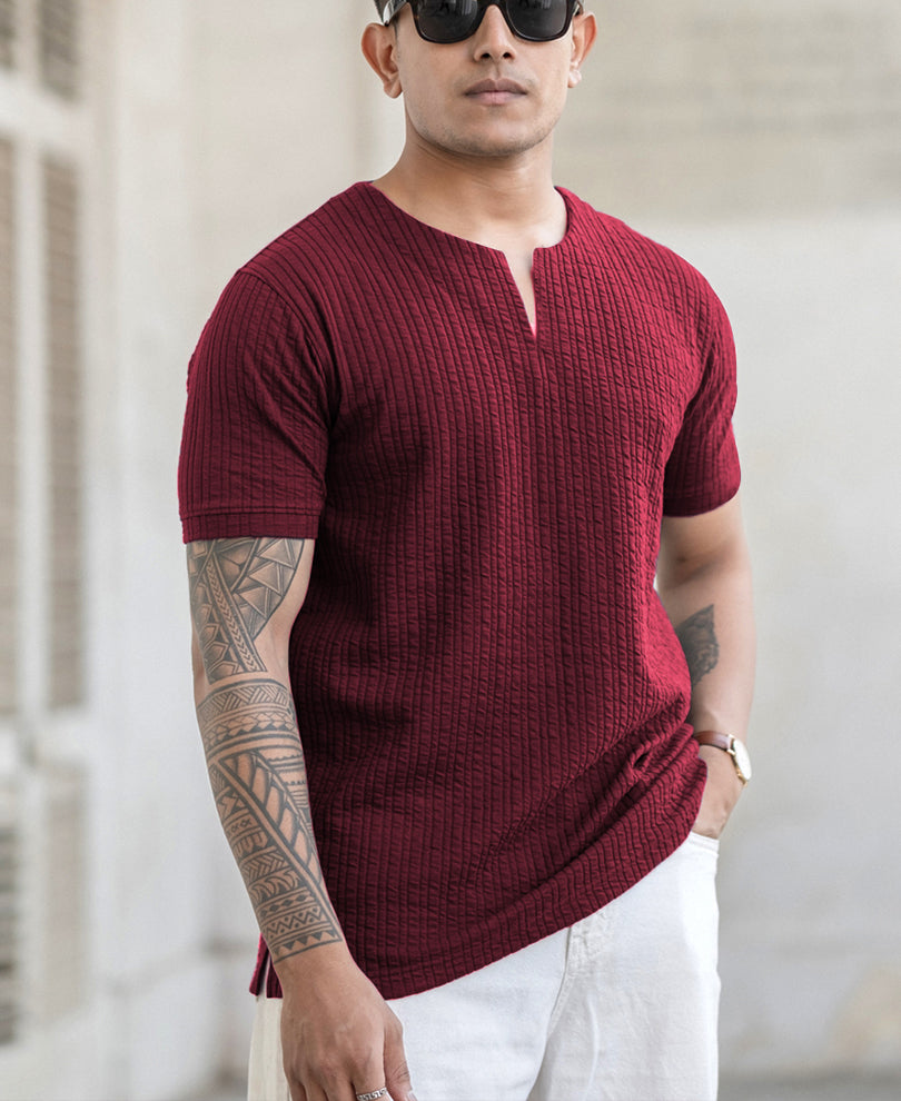 Wine Structured Stripe T-Shirt