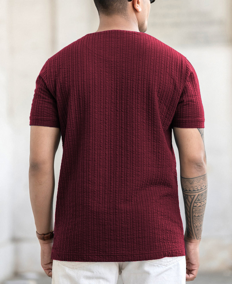 Wine Structured Stripe T-Shirt