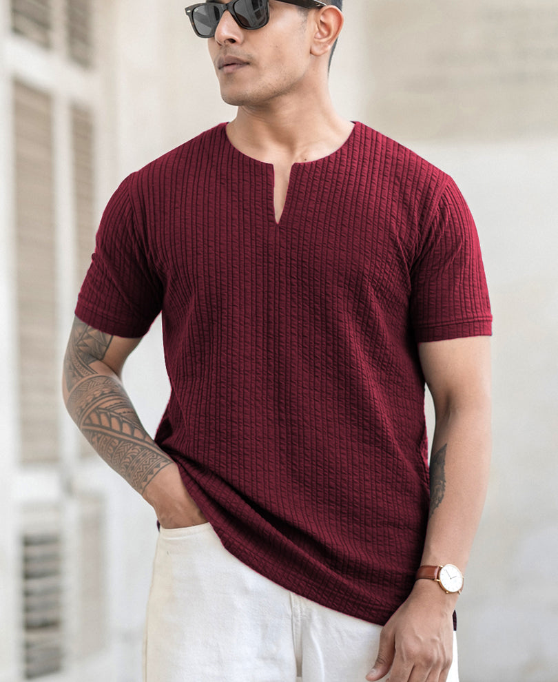 Wine Structured Stripe T-Shirt