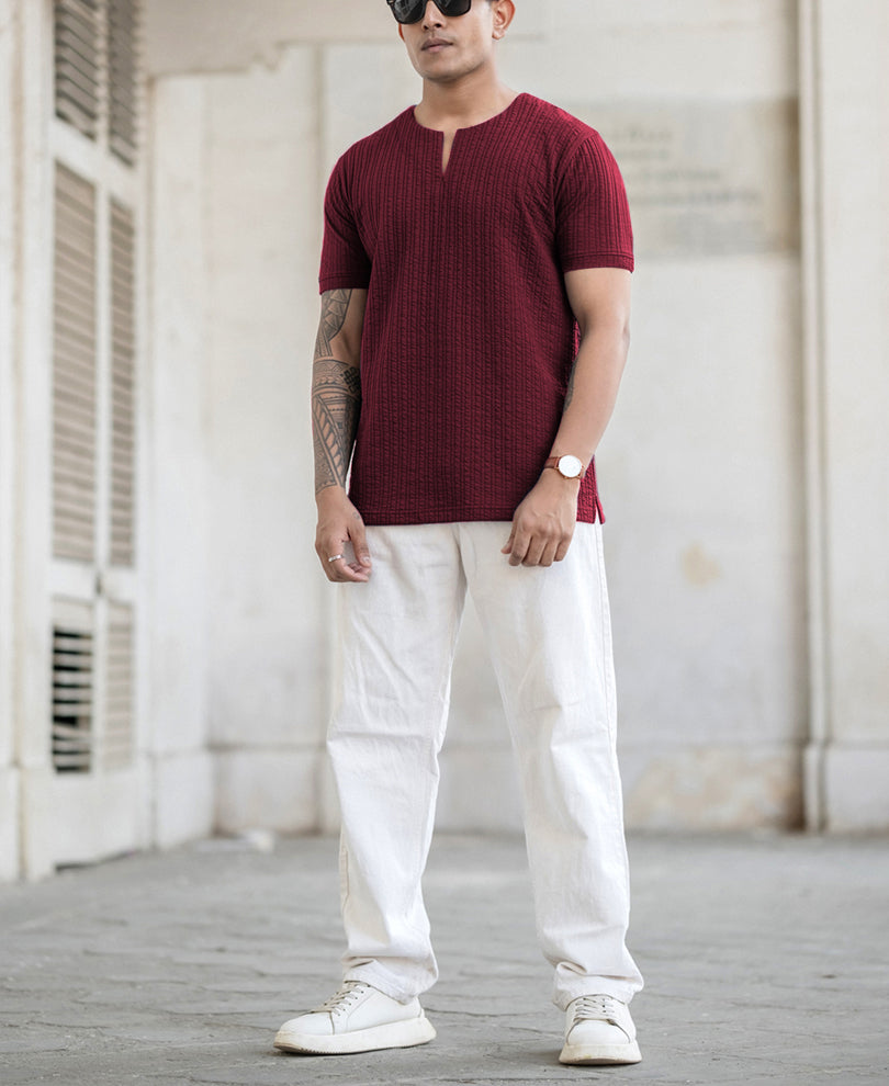 Wine Structured Stripe T-Shirt