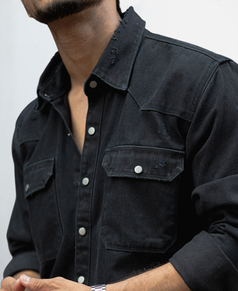 Carbon Black Regular Fit Full Sleeves Denim Shirt