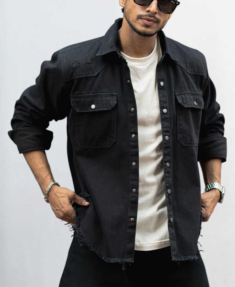 Carbon Black Regular Fit Full Sleeves Denim Shirt
