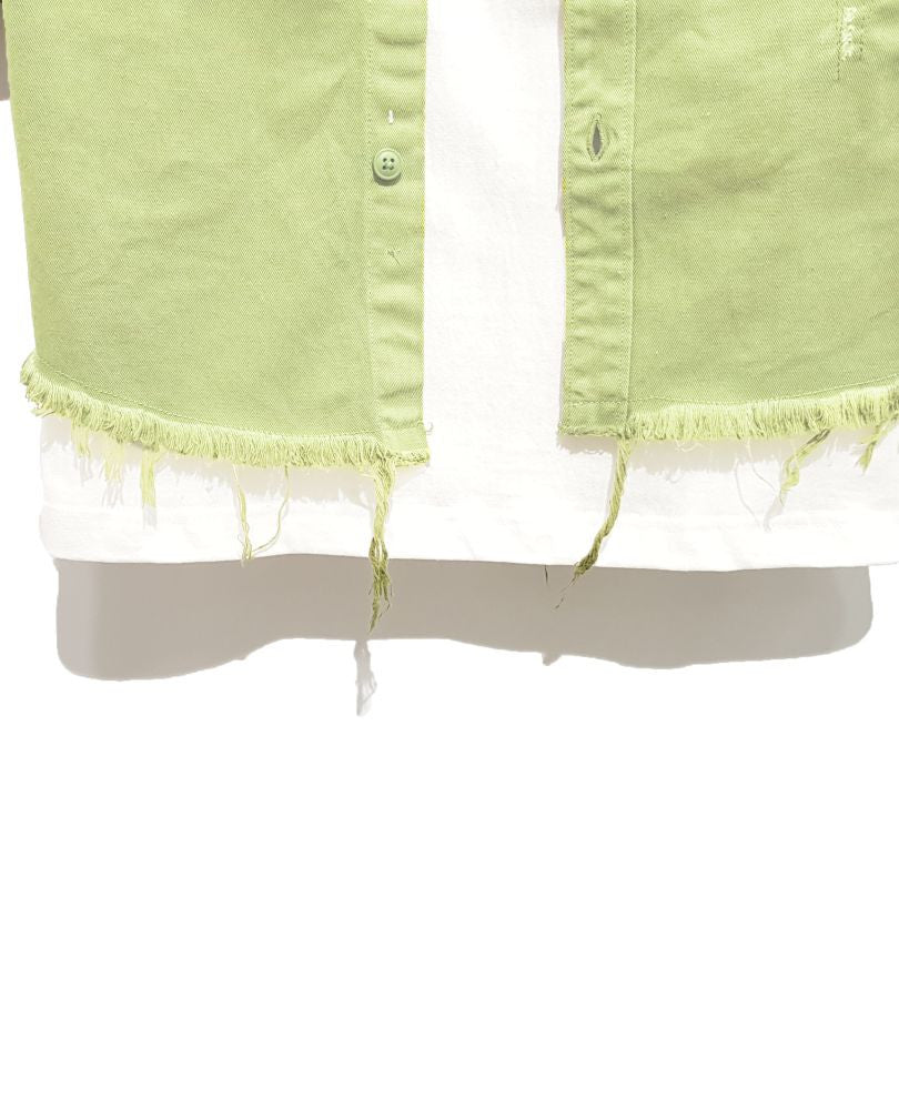 Green Ripped Denim Casual Shirt