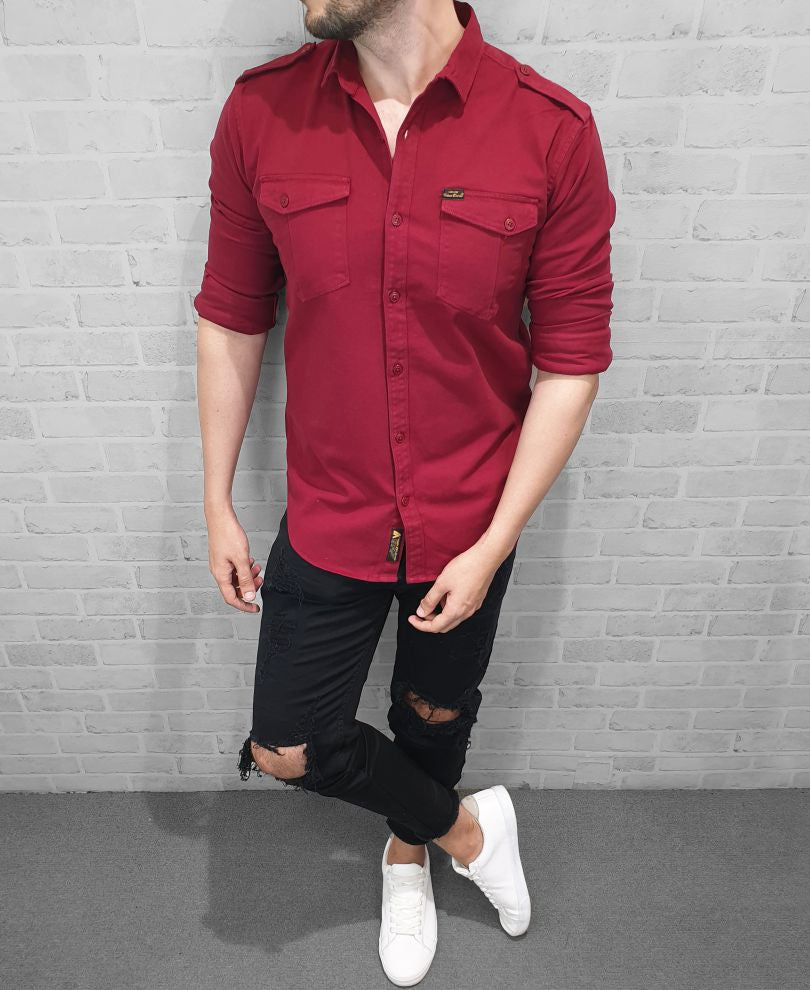 Maroon Plain Denim Shirt