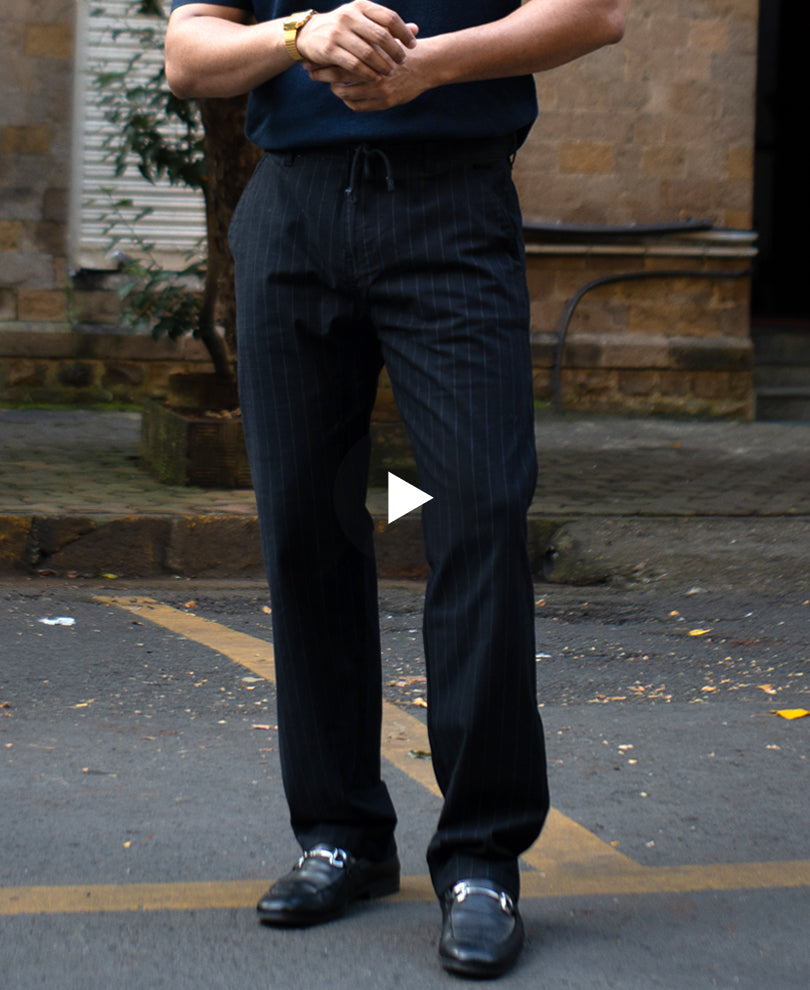 Black Stripe Regular Fit Cotton Pants